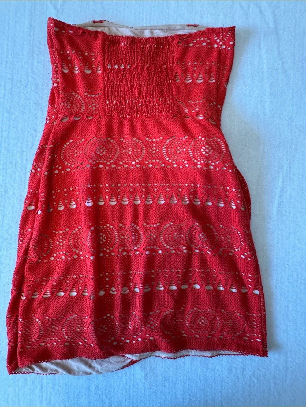 Free People Red Strapless Crochet Tie Detail Mini Dress